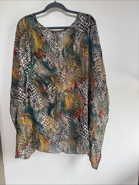 Miss Tina Multicolor Sheer V-Neck Swim Coverup